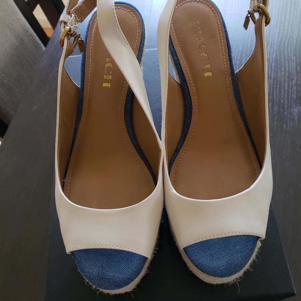 Coach espadrille peep toe wedges. 7m.